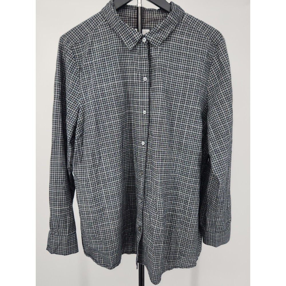 J. Jill Womens XL Black White Plaid Cotton Button Down Shirt WTP006841